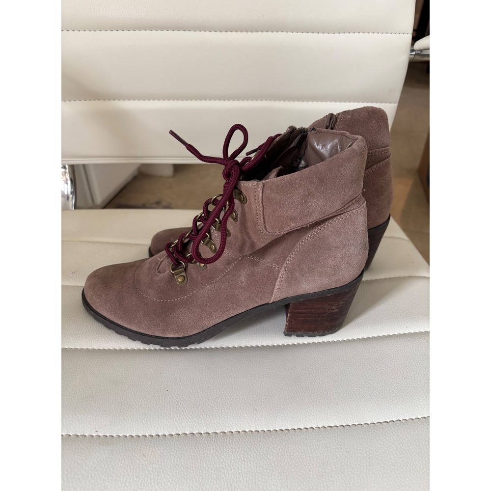 Aerosols mauve Lace Up Ankle Boots Side Zip Stacked Heel Womens 8.5